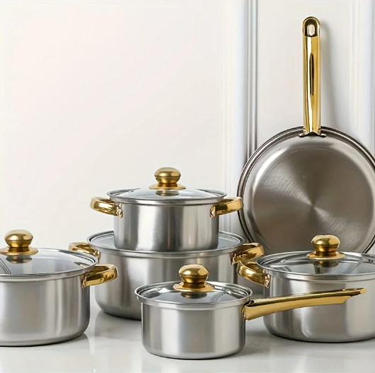 Set Pentole 12 Pezzi in Acciaio Inox - Antiaderenti, Manico Freddo | Casseruole e Padelle