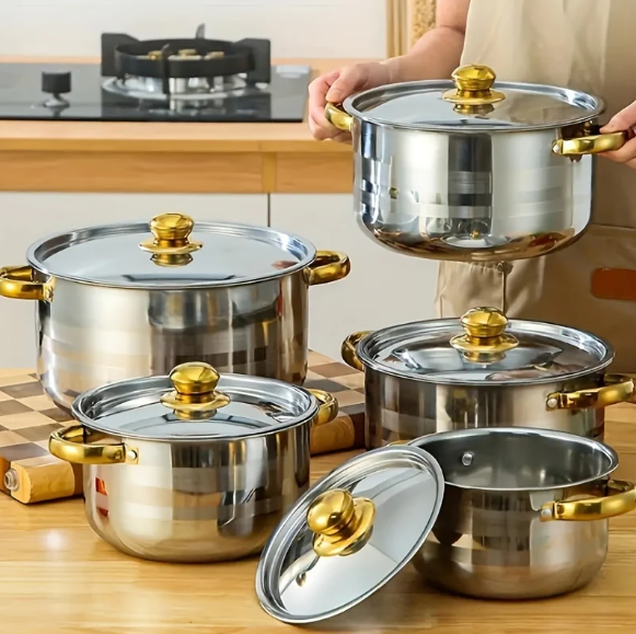 Set Pentole 12 Pezzi in Acciaio Inox - Antiaderenti, Manico Freddo | Casseruole e Padelle