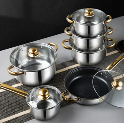 Set Pentole 12 Pezzi in Acciaio Inox - Antiaderenti, Manico Freddo | Casseruole e Padelle