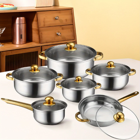 Set Pentole 12 Pezzi in Acciaio Inox - Antiaderenti, Manico Freddo | Casseruole e Padelle